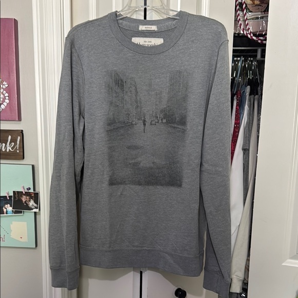 Abercrombie & Fitch Gray Crew Neck Muscle Sweatshirt with Graphic - Picture 1 of 8